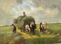 K.Frenzel Germany Rural Landscape Harvest Haystacks Horses Painting