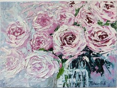 Roses Original Oil Painting Flowers in a Vase Hand Painted Art Abstraction 10×7