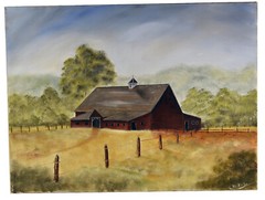 24″ Oil Painting Canvas Lea Mikel Rustic Red Barn Country Americana Rustic #49
