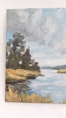 ORIGINAL Oil Painting Impressionism Moody Landscape Lake River 5″x7″