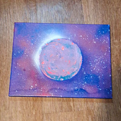 Hand-Painted Abstract Planet Outer Space Stars Canvas Painting, 14, 11 Inches