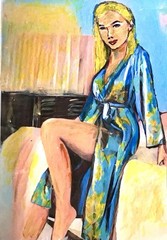 5×7 Original Painting “Woman In Negligee” Colorful Mixed Medium Signed Art