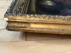 Antique 19c Victorian Roses Moody Still Life Painting On Canvas Gold Gesso Frame