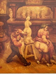 ANTIQUE PORTRAIT PAINTING SCULPTOR STUDIO WOMAN FEMALE MODEL ALAN H WOODS LISTED