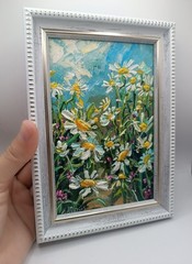 Original Oil Painting Daisies Floral Impasto Wildflowers Framed Meadow Art