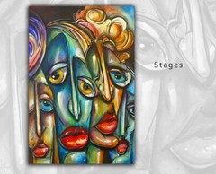 Original art Mix Lang urban figurative people faces colorful painting modern