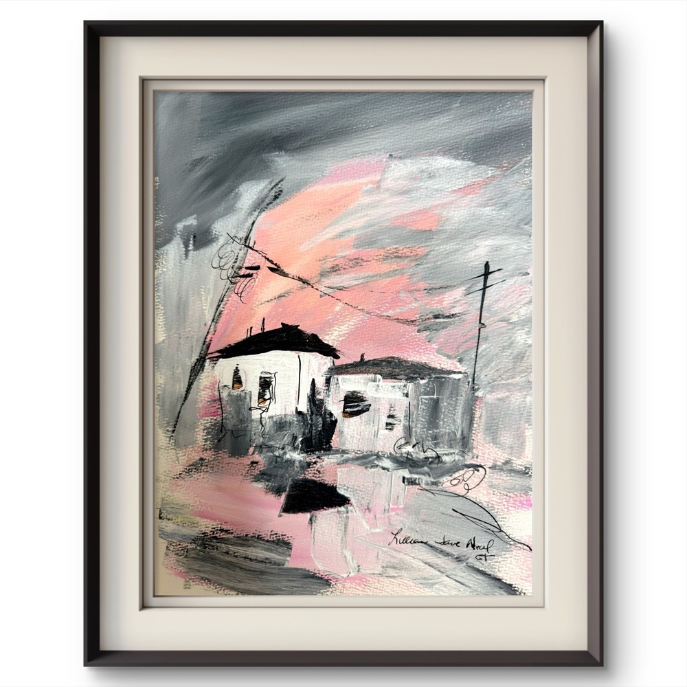 Abstract Cityscape 9″x12″Original Acrylic Paper Expressionism Home Decor Art