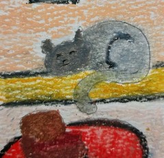Cat ACEO ATC Art Signed 3.5X2.5 Original OIL Painting Impressionist S7