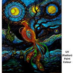 Phoenix Bird Starry Night UV Radiant & Acrylic Painting 8.5×11 Canvas Art NEW