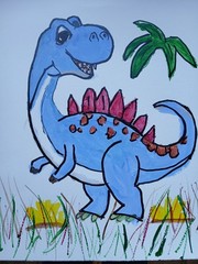 Impressionism 11×14 Blue Friendly Dinosaur Handmade Acrylic ART Painting