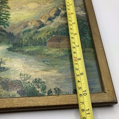 Vintage Outsider Art Painting Acrylic On Board Cabin Mountain Scene 10.25” READ