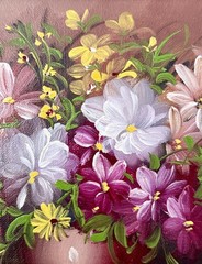 Vintage ORIGINAL 1980s Shades of Pink Floral Daisies SIGNED W Damien FRAMED