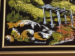 VTG Black Velvet Painting With Back-Lighted Windows 53×29” Signed “Ashbrook”1972
