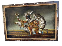 ORIG ENESTO SANCHEZ PAINTING INDIAN CHIEF ON A Hunt ACRYLIC ON VELVET 27X39.5