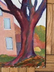 Vintage Contemporary Acrylic Landscape Painting Tree House Peter Feldman 12×18
