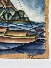 ANTIQUE MODERNIST PAINTING EXHIBITED IN SAN FRANCISCO 1930’S CUBISM WPA COASTAL