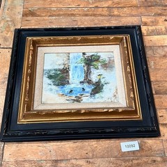 Vtg Wood Framed Oil Painting 18″ of Two People Swimming in Waterfall