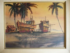FRANK HAMILTON, LISTED CALIFORNIA CALIF VINTAGE HAWAII TROPICAL LANDSCAPE BOATS