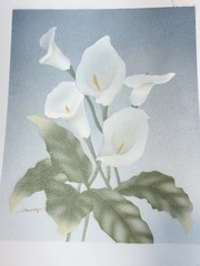 Still Floral White Calla Lillies Painting On Canvas 11.5×13.75 8×10