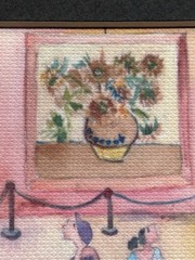 Whimsical Watercolor Painting“Self Portrait With Daughter” In Art Museum UNIQUE!