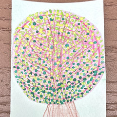 ACEO Original Tree Drawing, WATERCOLOR Colored Pencil on Paper, Small Unframed