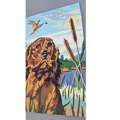 Vtg Paint By Number Dog Goose Hunting Cabin Decor 10×16 Golden retriever mancave