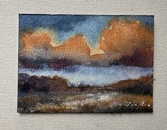 ACEO original watercolor painting landscape 2.5 x 3.5 signed