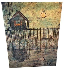 Original Signed Chuah Thean Teng Batik Painting c. 1960s Malaysian Village Scene