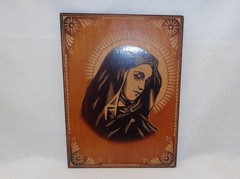 Virgin Mary Vtg Wood Block Picture Our Lady Christian Icon Religion Painting
