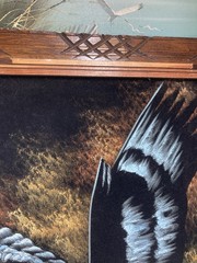 Vintage Oil On Velvet Painting Bald Eagle Carved Wood Frame Beautiful