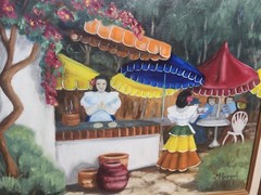 Mid-Century Mexican Market Scene Oil Painting by Margaret Rangel (San Diego)