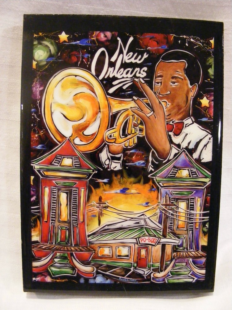 Vtg REGGIE FORD Original New Orleans Jazz Handmade Art on board SIGNED