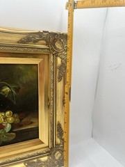 Vintage Signed Van Hunt Still Life Oil Painting Fruit Grapes Wine Glass Framed