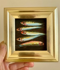 Framed Original Fish Painting Small Coastal Nautical Sardine Still Life wall art