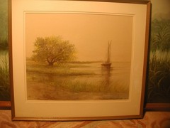1944 WATERCOLOR SEASCAPE,LARGE,BY JOSEPH ANTHONY ATCHISON,EASTERN SHORE VA,ORIG