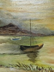 Vintage Oil Painting Ship Boat Marsh Impressionist Signed