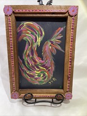 Folk Art Original Painting Wood Retro Rooster Chicken Artist Signed JPB