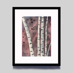 Original Watercolor Painting Birch Trees Art Landscape Signed Unframed 5×7