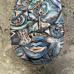 Trippy Maine Artist Mandy Cyr Painting On Skateboard Deck Art Outsider Art