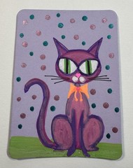 ACEO Original Acrylic Painting Abstract Cat With Dots 2.5 X 3.5 Inches