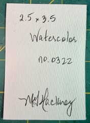 ACEO Painting by M. Hackney Aurora Mountain Cabin Watercolor, Signed 2.5×3.5