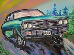 Fast Car 11×14 Canvas Original Art Expressionism Abstract Tough Boy Classic Car