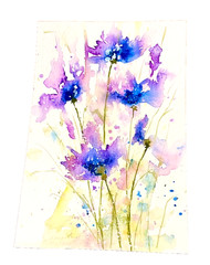 Original flower purple blue semi abstract OOAK 4 x 6 watercolor Cherie Donnell