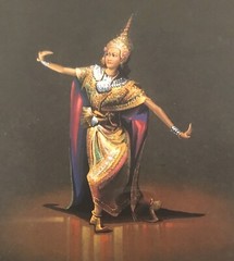 Painting of an oriental dancer performing in eloborate costume. Signed Chai Ying