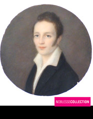 ANTIQUE 1840s FRENCH MINIATURE YOUNG MAN HAND PAINTED PORTRAIT