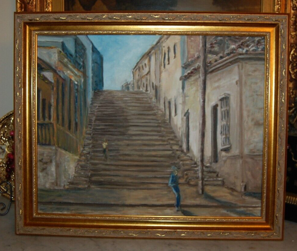 FRAMED ORIGINAL OIL CALLE DE PADRE PICO, SANTIAGO DE CUBA ARTIST: HECTO VIDAL