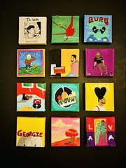 Lot Of 12 Artist Made Mini Art Music Song Album Watercolor Painting On Canvas