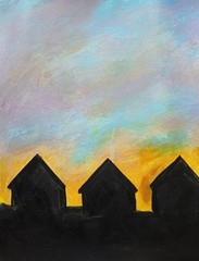 Abstract/Impressionism P Town 6A Cottages colorful Handmade Street Art Painting