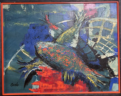 Carlo of Hollywood Original Oil Painting Modernism Fish Net Mid Century Modern