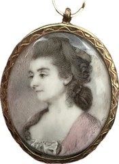 Portrait Miniature Of An Elegant Lady In A Pink Dress, Signed “V”, C. 1777